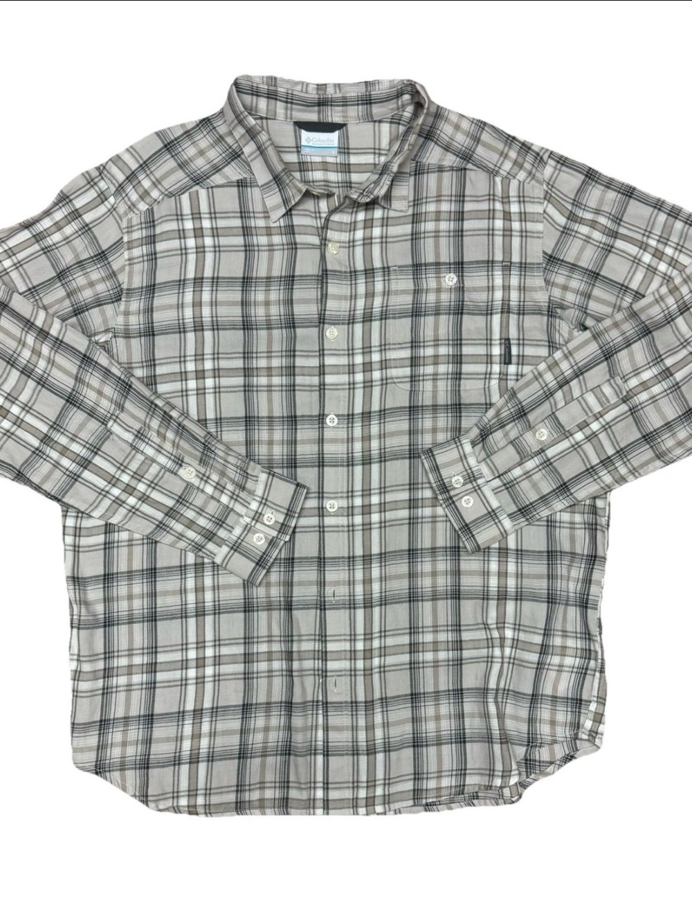 Columbia Men's Plaid Button-Down Shirt in Gray and White L